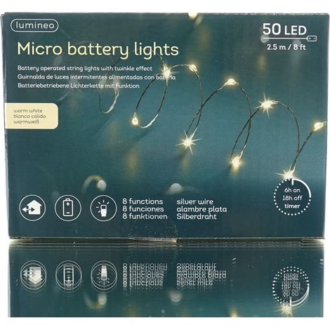 Lumineo Batterie Micro-LED Lichterkette silber 2,5 Meter 50 Lichter - warmweiß (1/5)