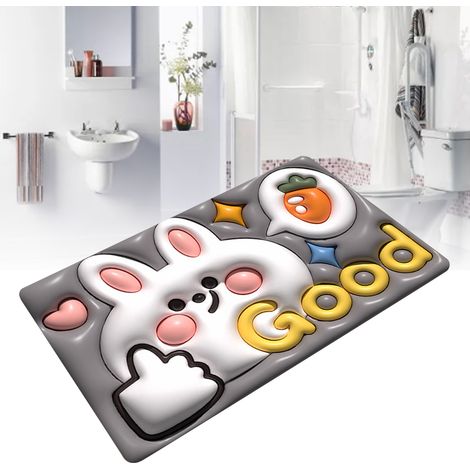 Tapis de sol de salle de bain effet 3D, absorbant et à séchage rapide, style lapin blanc, en terre de diatomées douce. (1/5)