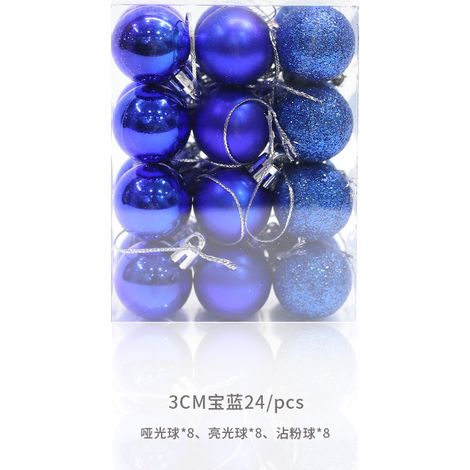 Boules de Noël électroplaquées, 3 cm, brillantes, roses et mates, lot de 24 boîtes en PVC colorées, décorations de Noël, boîtes carrées bleu roi de 3 cm.