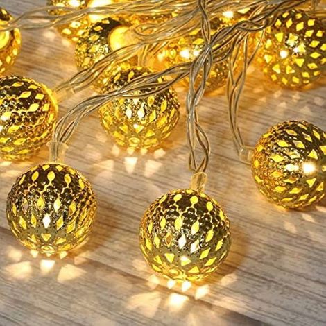 Guirlande Lumineuse - Boules Marocaines LED 20 Lumières - Alimentation Piles - Étanche - Pour Décoration Intérieure Extérieure Jardin Mariage Noël