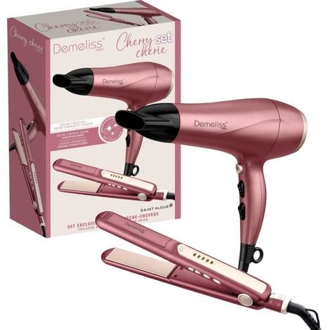 Coffret Set Glätteisen + Haartrockner - DEMELISS - 2200 W - Cherry Chérie