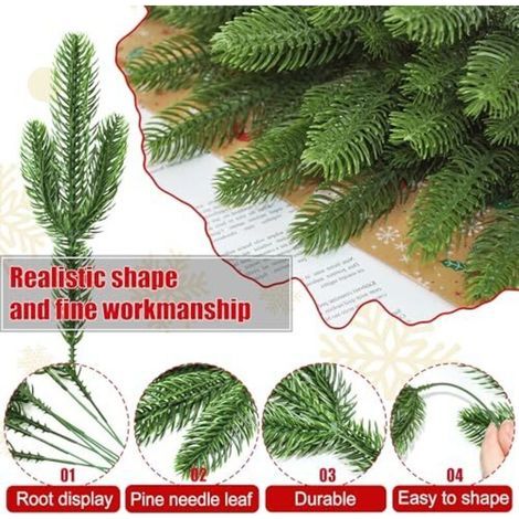 50 pièces branches de sapin artificielles 26 x 10 cm, branches de sapin artificielles, fausses branches de pin, plantes artificielles, aiguilles de pin, aiguilles de sapin pour couron (1/4)