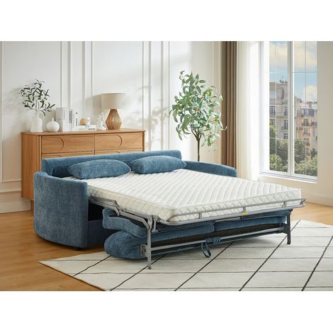 Canapé 3 places convertible express - Couchage 140 cm - Matelas 12 cm mémoire de forme en tissu texturé bleu BAGOMI (1/4)