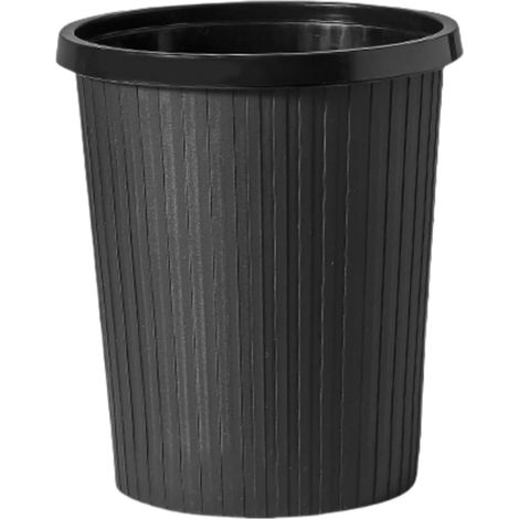 Cubo de basura redondo con diseño de anillo a presión, fabricado en plástico, adecuado para baño, dormitorio, cocina, oficina, habitación infantil, dormitorio (Negro, L)