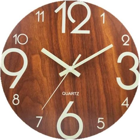 Topkey 12 Pouces Horloge Murale Lumineuse Design En Bois Silencieux Veilleuses Horloge Murale Ronde Pour Salon Chambre