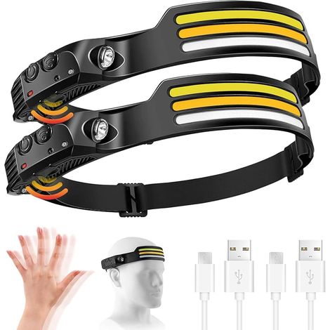 Lampe Frontale Rechargeable LED, 1000LM Lampe Torche Frontale avec Détecteur de Mouvement 10 Modes d'Éclairage 230 Degrés Légère Étanche IPX4 USB C pour Pêche, Camping, Course, Randonnée (1/5)
