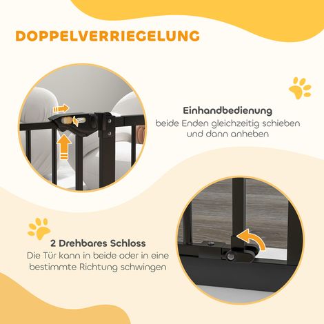 Barrière de sécurité pour chien et chat, clôture pour animal, métal et plastique, réglable 74-80/87-94 cm, noire (1/4)