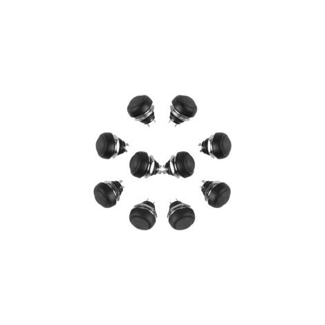 Paquete de 10 mini interruptores pulsadores instantáneos impermeables ANKG-01 de 12 mm (negro) - Reutilizables - Crezuo