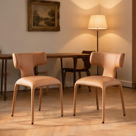 2 chaises de salle à manger en simili cuir marron dossier (1/5)