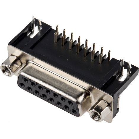 Connecteur Sub-D RS PRO 15 voies Femelle Traversant Angle droit ( Prix pour 1 ) (1/2)