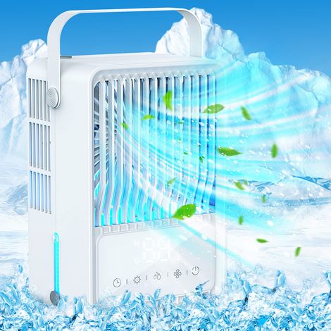 Rafraîchisseur d'Air Évaporatif Portable, Ventilateur Brumisateur USB Rechargeable, 3 Vitesses, 2 Modes de Brumisation, Minuterie 1-8 h, Éclairage LED 7 Couleurs, pour Bureau, Chambre, Camping (1/5)