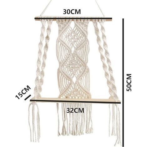 Makramee-Wandregal, schwebendes, einstöckiges Wandregal aus Holz im Boho-Stil, handgefertigte Makramee-Vorhänge aus Baumwolle für Türen, Wohnzimmer, Schlafzimmer (1/3)