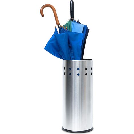 Porte-parapluies acier inoxydable Support rond rangement parapluie meuble Hauteur 49,5 cm diamètre 22,5 cm, argent (1/5)