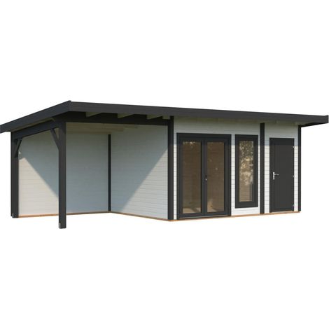Abri de jardin en bois Aurelia 12,4+7,9 m2 Peint blanc + anthracite (1/5)