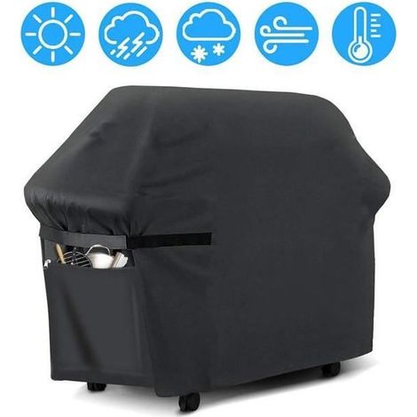 Housse de protection pour Barbecue - Marque - Modèle - Tissu Oxford 210D - Grande poche - Noir (1/2)