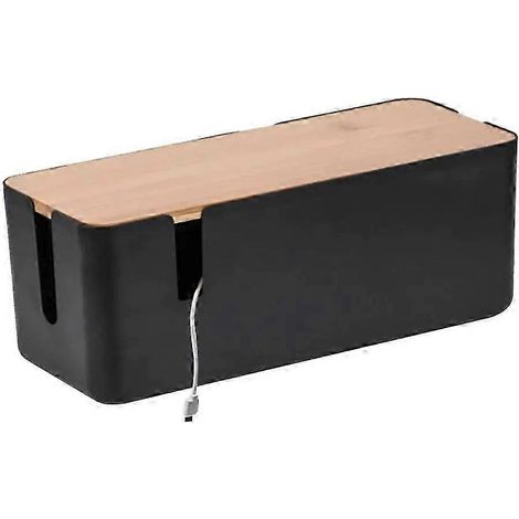 Boîte de gestion des câbles style bois, boîte de rangement et de protection pour câbles TV, boîte multiprise sous bureau pour organiser les câbles d'ordinateur, noir (1/5)