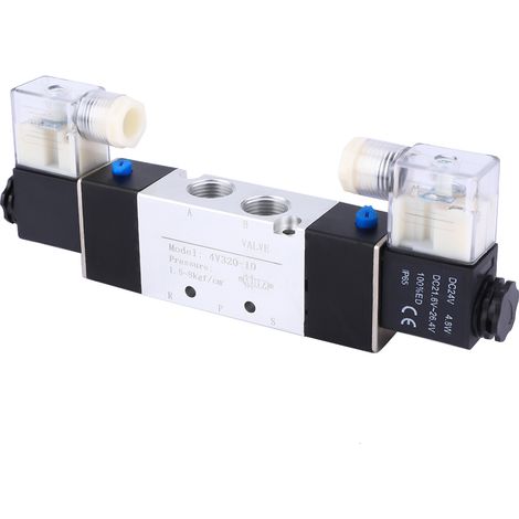 Électrovanne pneumatique 4V320-10, orifice 3/8" entrée/sortie, échappement 1/4", 2 positions 5 voies, 24V DC, distributeur air comprimé (1/5)