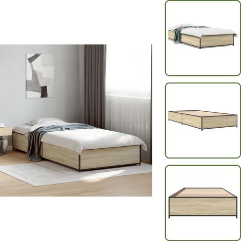 Bettgestell Sonoma-Eiche 75x190 cm Holzwerkstoff und Metall - Holzbettfassungen - Bettrahmen - Doppelbett - Einzelbett - Sommer Eichen Möbel (1/5)
