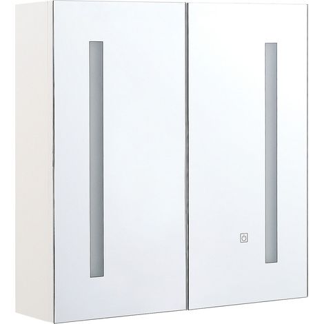 Armario de baño con espejo plateado 60 x 60 cm de pared 2 puertas con iluminación LED Chabunco