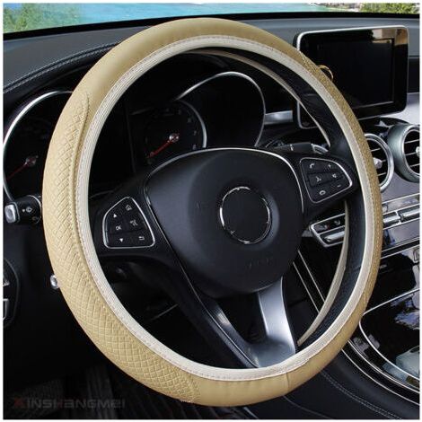 Couvre de Volant Voiture Antidérapant Respirant Souple, Couvre Volant en Microfibre Cuir Souple, Couvre Volant Voiture, Taille Universelle Diamètre 38cm, pour Van Truck SUV(Beige) (1/5)
