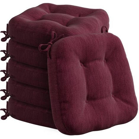 Lot de 6 coussins de chaise épais et confortables avec housse imperméable, lavable, antidérapant, pour chaise, extérieur et chaise de jardin, rouge vin, 40 x 40 x 8 cm (1/5)