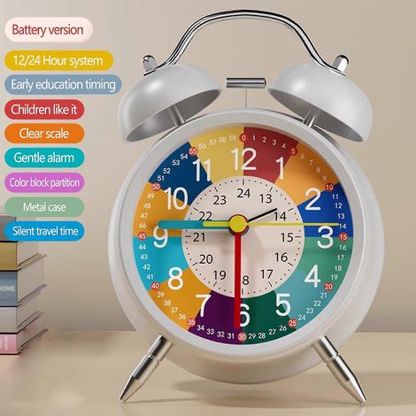 Réveil silencieux pour enfants, outil pédagogique coloré pour apprendre à lire l'heure, veilleuse silencieuse pour chambres et salles de classe. (1/3)