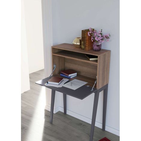 Mesa estudio para colgar Mod-630 acabado nogal/grafito, 39 x 75 x 117 cm (fondo x ancho x alto) (1/2)