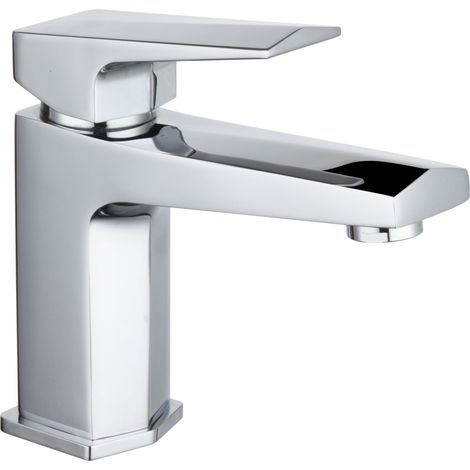 Balterley Swynfen Square Mono Basin Mixer Tap & Push Button Waste, Single Lever with Ceramic Disc - Chrome Finish