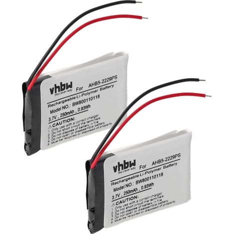 vhbw 2x Batterie remplacement pour AHB5-2229PS pour casque audio, écouteurs sans fil (250mAh, 3,7V, Li-polymère)