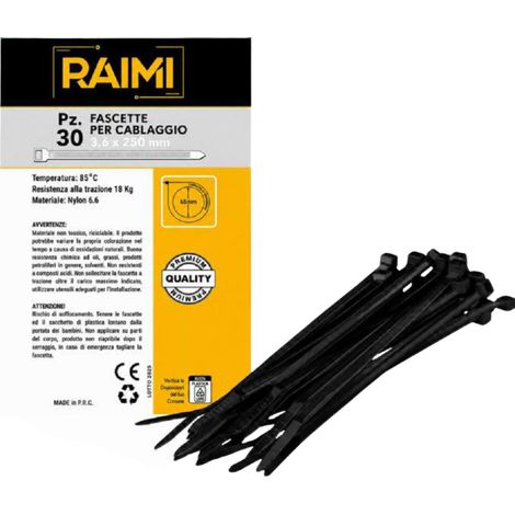 EcoPrice Fascette Cablaggio 3.6x250mm 30pz Nero RM-FC3625N