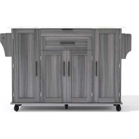 Mobile Kücheninsel grau aus MDF 136 x 70 x 92 cm mit ausziehbarer Platte, Schubladen (1/5)