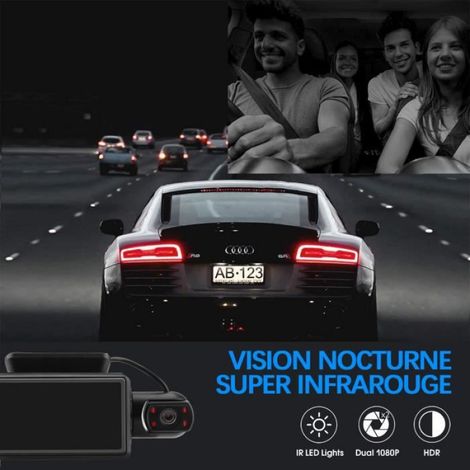 Caméra de Voiture, 3" Full HD LCD 1080P Double DashCam 170° IPS + Caméra Voiture Embarquée Enregistreur de Conduite (1/4)