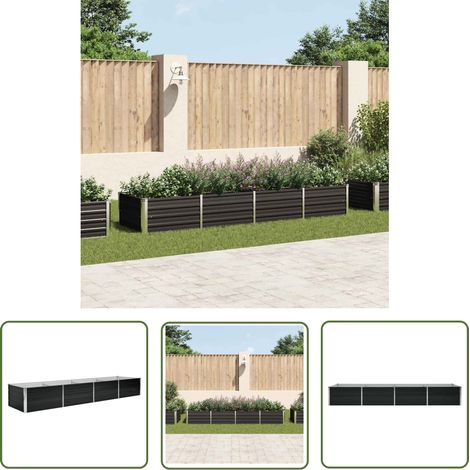 The Living Store Lit surélevé de jardin Anthracite 320x80x45 cm Acier galvanisé - Jardinière - Bac De Plantation - Pot De Fleurs Extérieur - Fleurissement - Décoration Jardin (1/5)