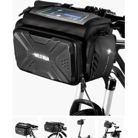 Sacoche de Guidon de vélo 4L - Noir - Double Fixation résistante avec bandoulière Amovible (1/4)