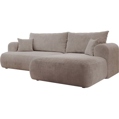 Selsey Ovo Cord – Ecksofa Schlaffunktion, Bettkasten, Cordstoff, rechts, Beige