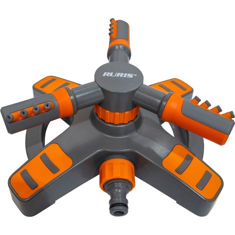 Arroseur rotatif RURIS UFO200 - Rotation 360° - Arrosage gazon et fleurs jusqu'à 200 m² - 12 buses - 3 bras - Débit réglable - PP/ABS - Raccord rapide inclus (1/5)