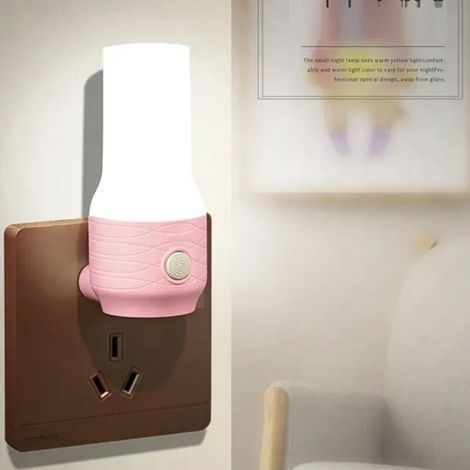 Portable Socket LED Night Light EU Plug-In Lampe de chevet Interrupteur Chambre Lecture Livre Lumière 2 couleurs Lumière Gradation Applique Rose Clair