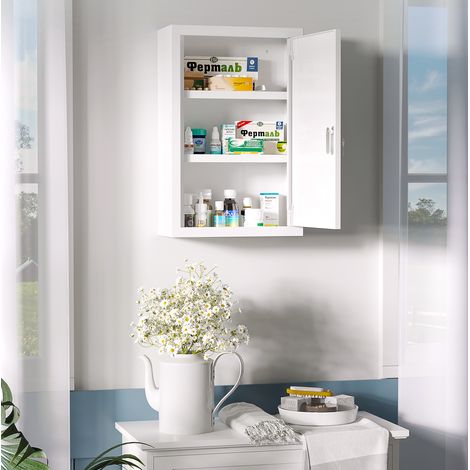 Armario botiquín de pared con cerradura de acero blanco 30 x 14 x 46 cm OKWISH (1/5)