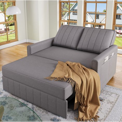 Sofá cama plegable convertible en tela, respaldo ajustable en 3 posiciones, 2 cojines y estructura de madera y metal, cama de 180 x 110 cm para espacios pequeños  CHICFURN (1/5)