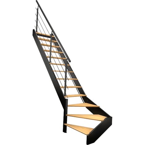 Escalier bois quart-tournant gauche noir avec garde-corps à LED intégrées, Diverso KORDO
