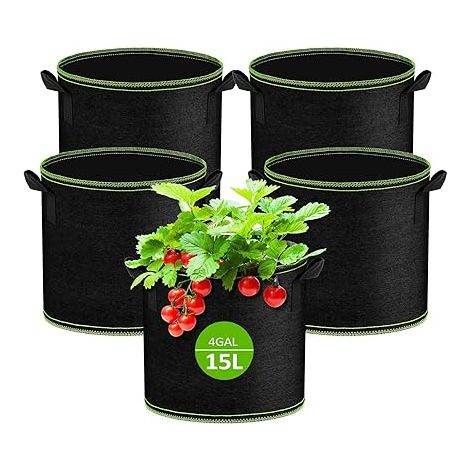Lot de 5 Sacs de Plantation Non Tissé 15L, Sac de Plantation Terre en Tissu avec Poignée, Sacs de Culture de Plantes Réutilisable pour Tomates, Carottes, Fraises, Légumes, Fleurs (1/5)
