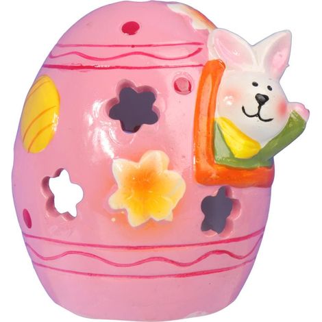 Lanterna rosa in ceramica a forma di uovo con coniglietto per candele tealight (1/2)