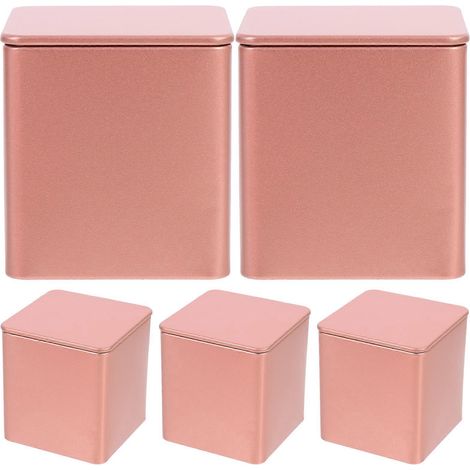 Lot de 5 boîtes de rangement pour thé en fer-blanc, contenant pour sachets de thé, boîte carrée pour bougies-6.5X6.5X7CM-Rose Gold (1/4)