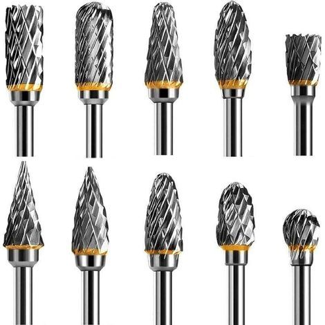 10-Piece Double-Edged Tungsten Carbide Rotary Cutter Set for Rotary Tools, 1/8" Shank, for DIY, Wood Carving, Metal Polishing, Engraving, (1/4)