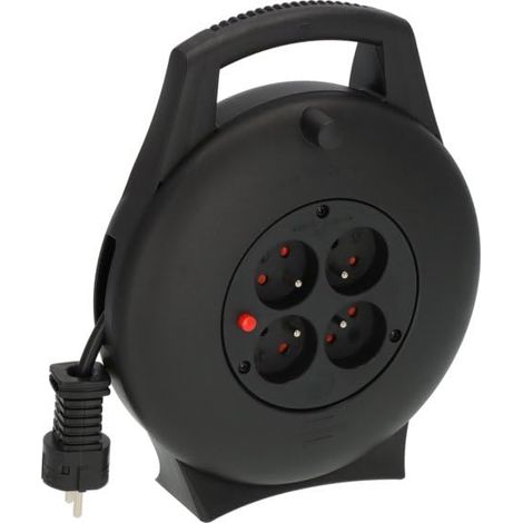 Enrouleur électrique 4 fois/mini Rallonge électrique (Enrouleur de câble d'intérieur pour le ménage, 10m de câble) noir