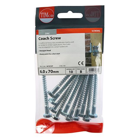 TIMCO Coach Screws Hex Head Silver - 6.0 x 70