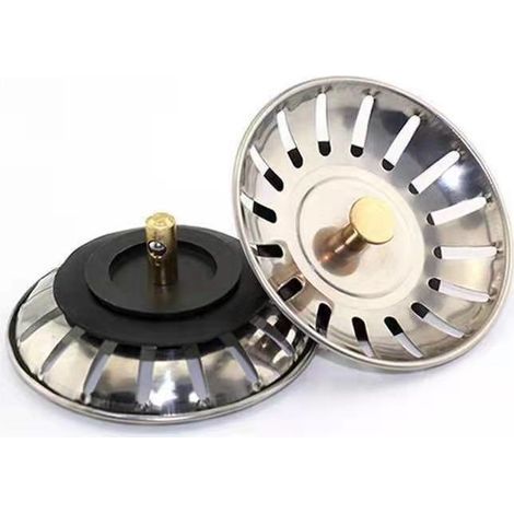 Lot de 2 bondes d'évier de cuisine et de salle de bain 80 mm - Panier-crépine en acier inoxydable - Vis dorées - Universel - Compatible avec les filtres de vidange - Lot de 2 (1/5)