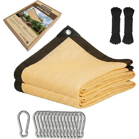 Filet Ombrage 3x4m Beige - Toile Haute Densité, Taux Ombrage 95% - Voile Rectangulaire avec Mousquetons & Corde 20m pour Serre, Jardin, Terrasse, Plantes (1/5)