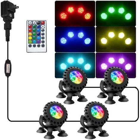 RGB-LED-Unterwasserleuchte, 4-in-1-Strahler mit Fernbedienung, IP68 wasserdicht, mehrfarbig, für Aquarien, Gärten, Innenhöfe, Schwimmbäder, Springbrunnen usw.