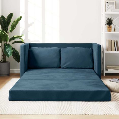 Bodensofa mit Schlaffunktion Blau 122x204x55 cm Samt